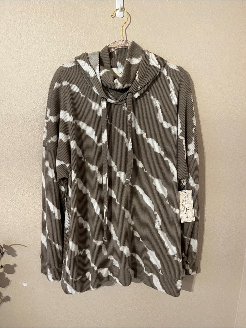 French Laundry Taupe & White Cowl Neck Tie-Dye Pullover Sweater
